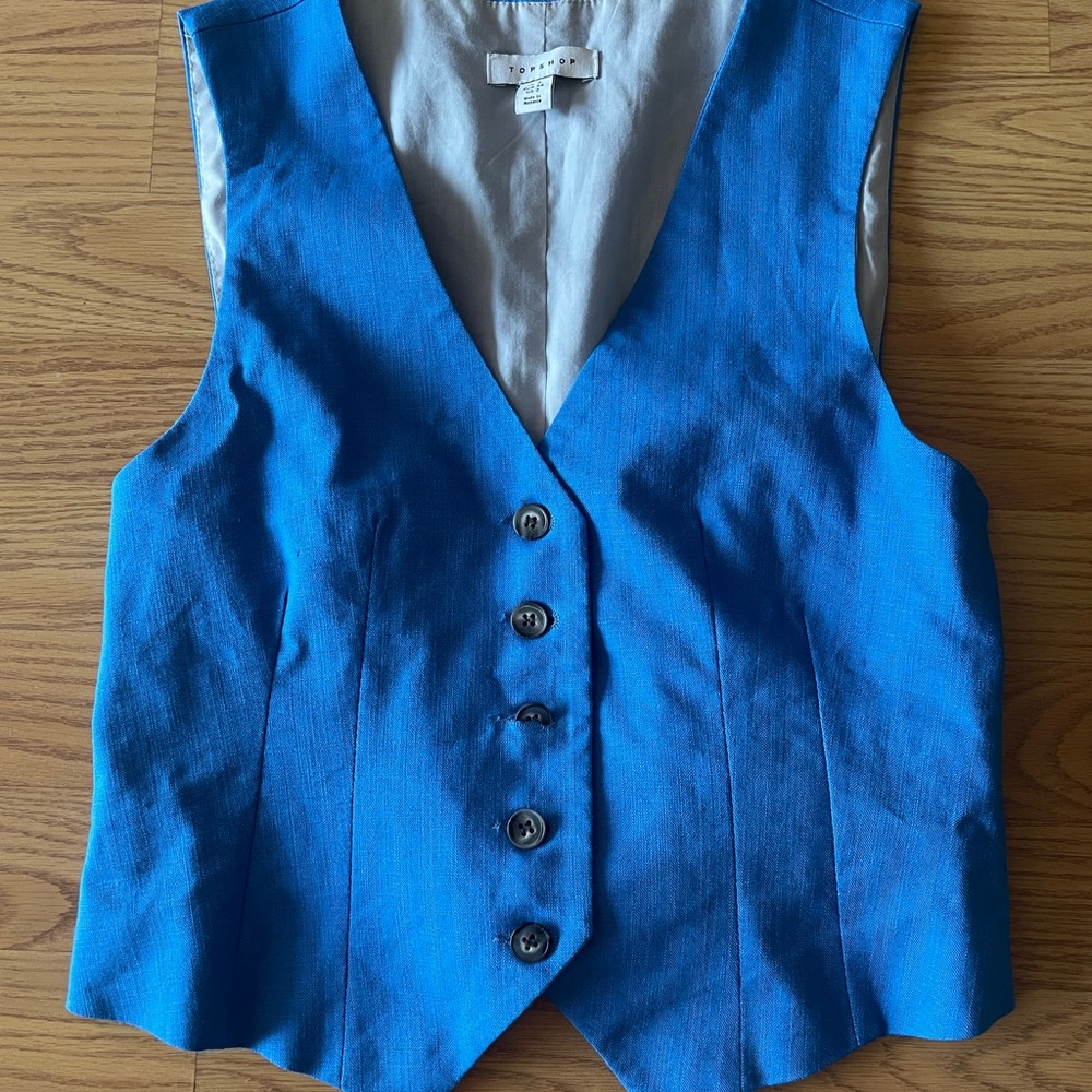 Topshop Gray and Blue Lined Vest